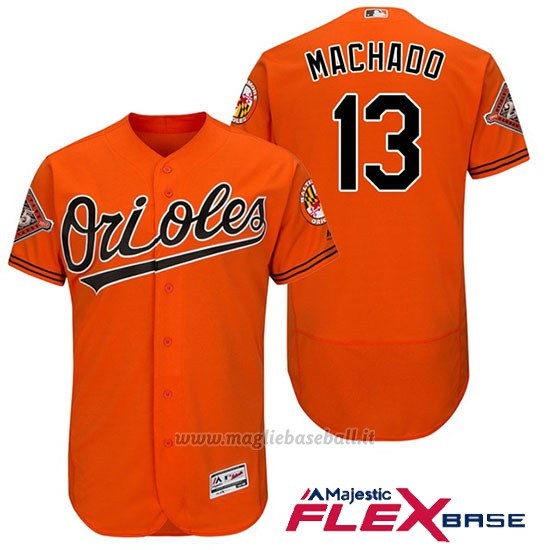 Maglia Baseball Uomo Baltimore Orioles 13 Manny Machado Arancione 2017 Flex Base